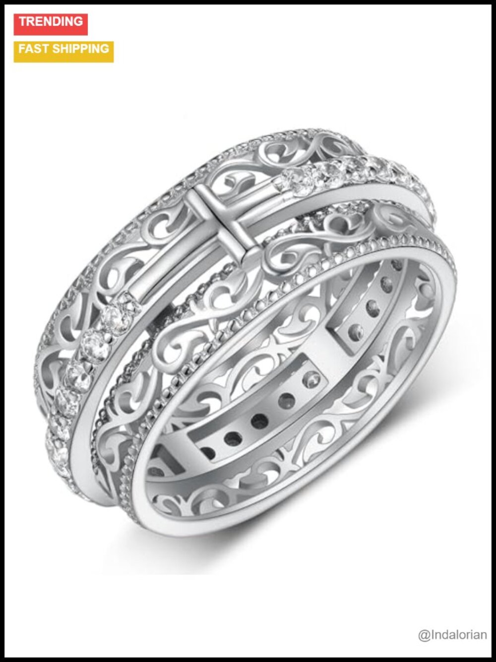 925 Sterling Silver Cross Spinner Ring Anxiety Relief Fidget Ring Faith Gift